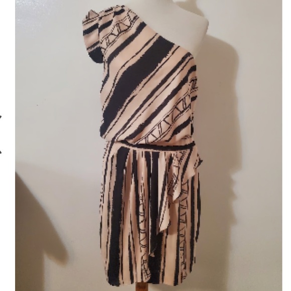 BCBGeneration One-Shoulder Dress | Black and pink/cream color | Size 4 - Picture 1 of 4